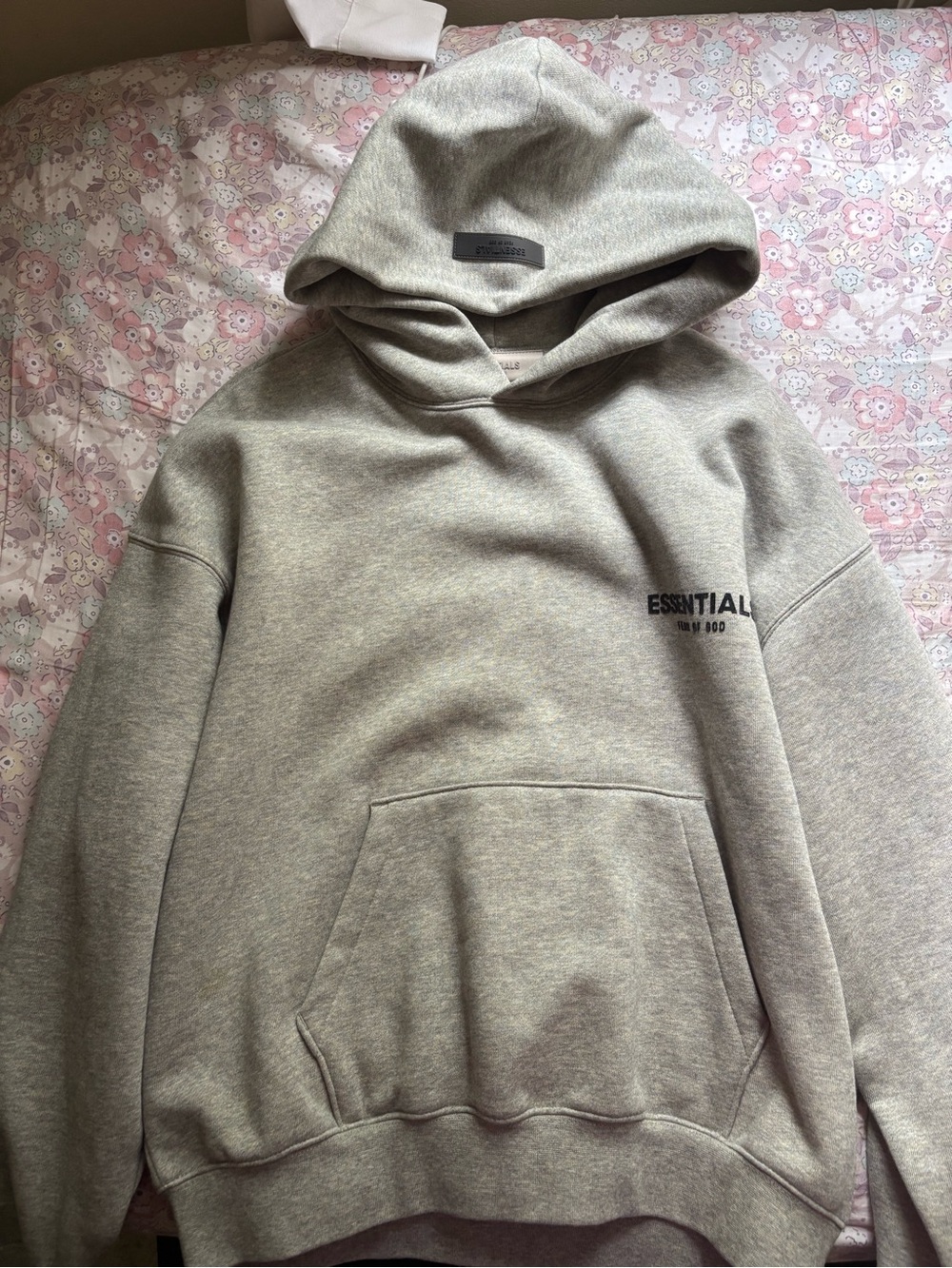 ESSENTIALS Light Gray Pullover Hoodie with Subtle Logo